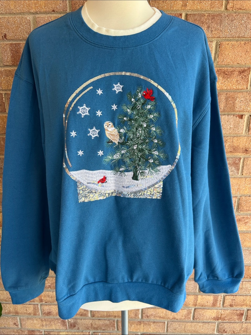 NWT Margaux & Lexi Teal Blue Holiday Snow Globe Sweatshirt